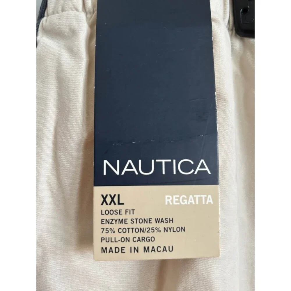 NWT Nautica Men's XXL Beige Nylon Cargo Utility Shorts Elastic Waist Gym